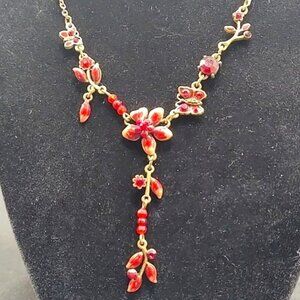 Vintage Volm Red Flower and Butterfly Necklace